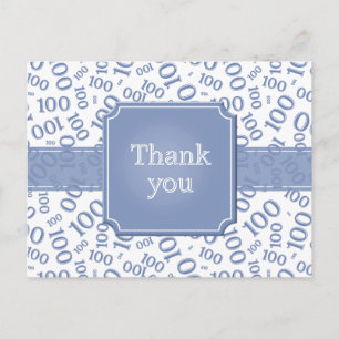 Cartão Postal Obrigado Padrão de Número 100 Azul/Branco