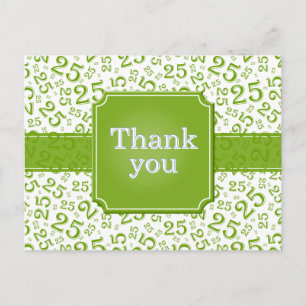 Cartão Postal Obrigado Padrão de Número 25 Verde/Branco
