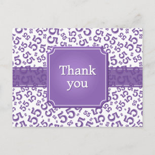 Cartão Postal Obrigado Padrão de Número 55 Roxo/Branco