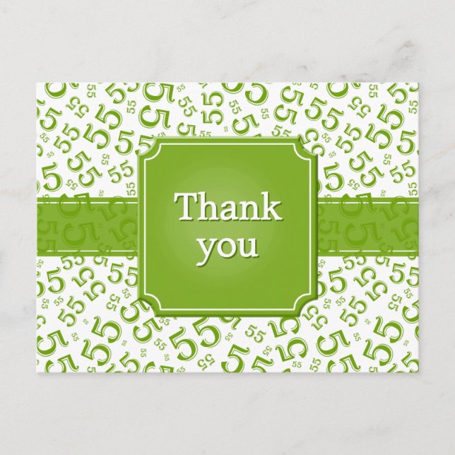 Cartão Postal Obrigado Padrão de Número 55 Verde/Branco (Frente)