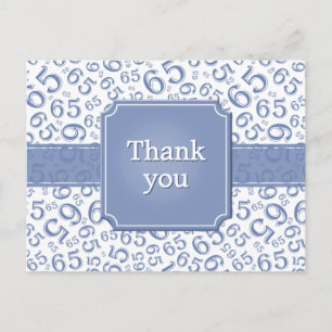 Cartão Postal Obrigado Padrão de Número 65 Azul/Branco