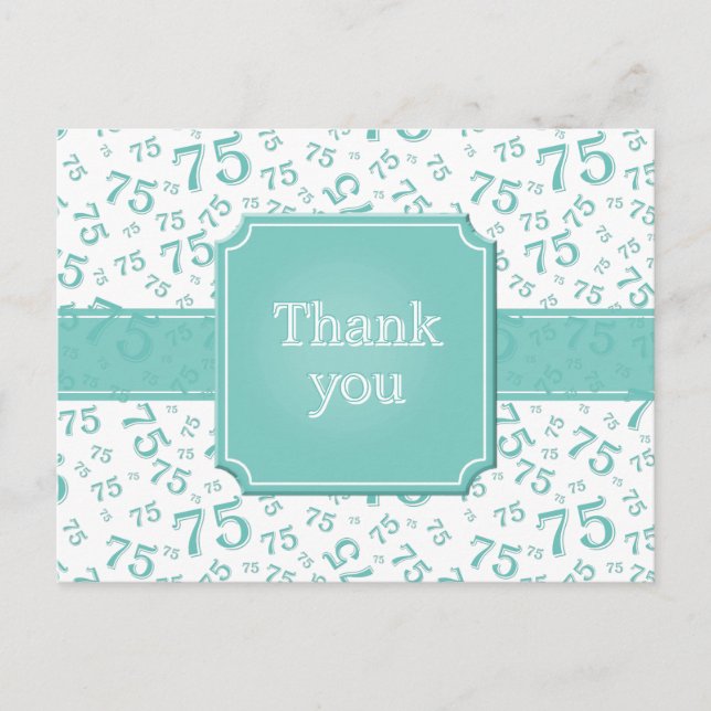 Cartão Postal Obrigado Padrão de Número 75 Azul-Verde/Branco (Frente)
