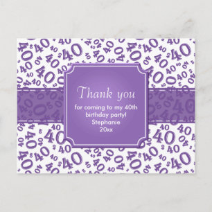 Cartão Postal Obrigado Padrão Numérico 40 Roxo/Branco