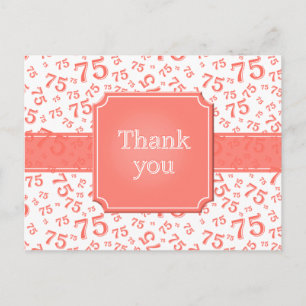 Cartão Postal Obrigado Padrão Numérico 75 Coral/Branco