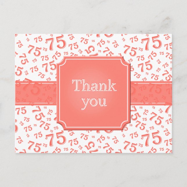 Cartão Postal Obrigado Padrão Numérico 75 Coral/Branco (Frente)