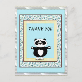 Cartão Postal Obrigado Panda Bear Mint Floral