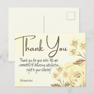 Cartão Postal Obrigado pela Compra Amarelo floral Aquarela