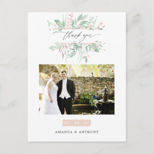 Cartão Postal Obrigado pela Foto de Casamento Pastel Blush Green