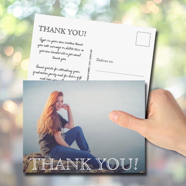 Cartão Postal Obrigado pela Foto de Formatura Chic Script (Graduation photo thank you postcards)