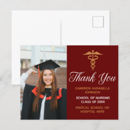 Cartão Postal Obrigado pela Foto de Graduação Maroon Gold Médico