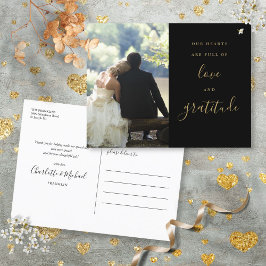 Cartão Postal Obrigado pela Foto do Casamento em Preto e Dourado