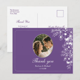 Cartão Postal Obrigado pela foto do casamento floral roxo