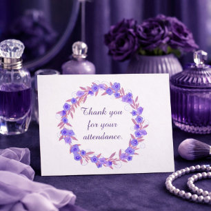 Cartão Postal Obrigado pela sua presença floral roxo