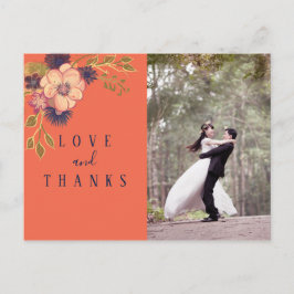 Cartão Postal Obrigado pelo Casamento com Foto Coral