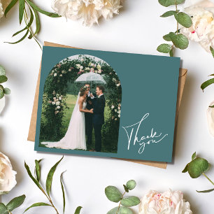 Cartão Postal Obrigado pelo Casamento em Foto Verde Esmeralda 