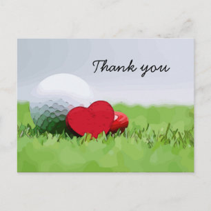 Cartão Postal Obrigado pelo golfe com bola de golfe e coração am