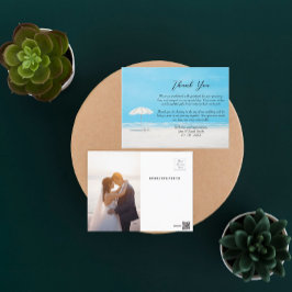 Cartão Postal Obrigado Personalizado por Casamento na Praia com 