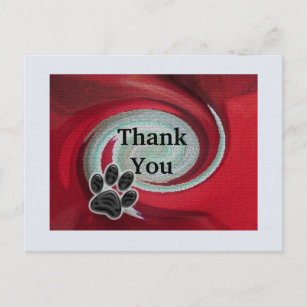 Cartão Postal Obrigado Pet Sitter Red Swirl Animal Paw