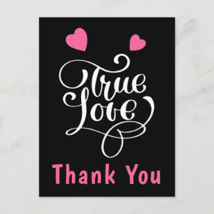 Cartão Postal Obrigado Pink & Black Corações de Amor Verdadeiro
