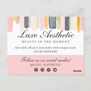 Cartão Postal Obrigado Pintor Cor-de-rosa e Dourado Cupão