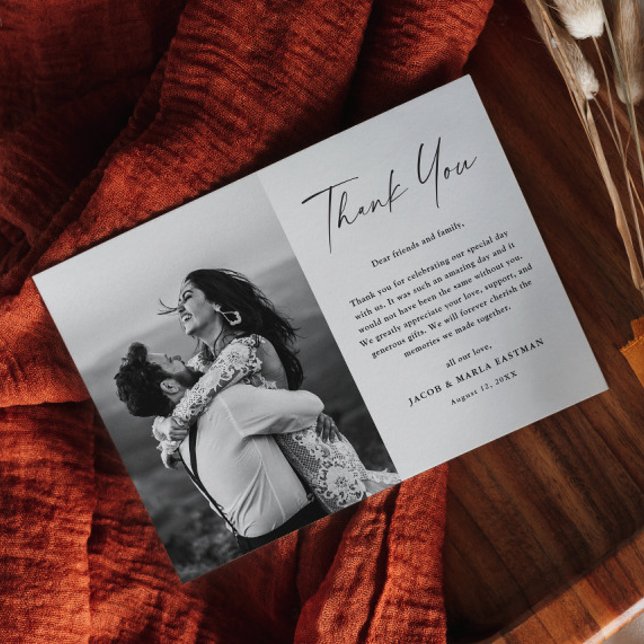 Cartão Postal Obrigado por casamento com foto em roteiro moderno (Criador carregado)