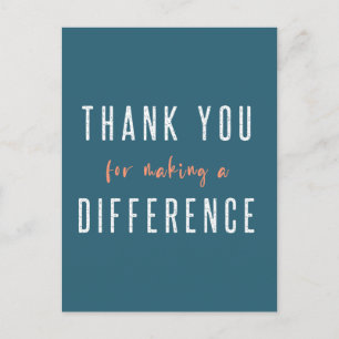 Cartão Postal Obrigado por Fazer a Diferença   Teal Laranja