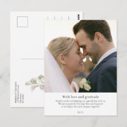 Cartão Postal Obrigado por Foto de Casamento com Lírio de Calla 