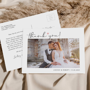 Cartão Postal Obrigado por foto de casamento com roteiro simples