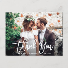 Cartão Postal Obrigado por Foto de Casamento em Moderna Letra de