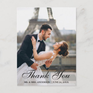 Cartão Postal Obrigado por Foto de Casamento Moderna e Elegante