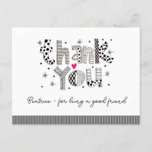 Cartão Postal Obrigado por ser minha amiga Whimsical Lettering