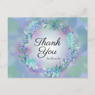 Cartão Postal Obrigado Por Tudo O Que Faz Círculo Floral Azul Ro