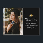 Cartão Postal obrigado preto boné-ouro, sua graduação<br><div class="desc">um design de placa de sobreposição de fotos com uma foto personalizada e um texto de script preto. Sinta-se livre para personalizar a imagem e o obrigado que você envia no verso.</div>