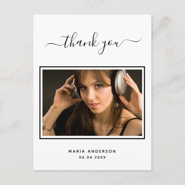 Cartão Postal obrigado preto de fotos branco aniversário de 21 a (Frente)