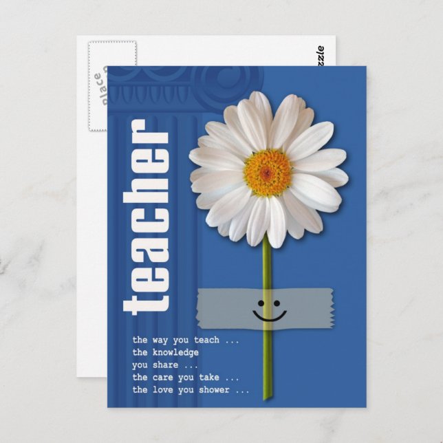 Cartão Postal Obrigado Professor. Smiling Daisy (Frente/Verso)