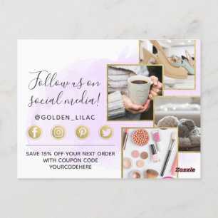 Cartão Postal Obrigado Purple Watercolor E 4 Fotografias Dourada