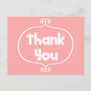 Cartão Postal Obrigado Quadro de Redemoinho Rosa e Branco