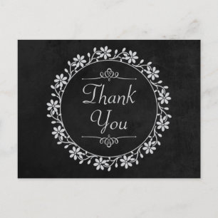 Cartão Postal Obrigado Quadro Negro Floral Coroa Casamento