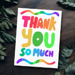 Cartão Postal OBRIGADO Rainbow Colorful Curvy Bubble Letters<br><div class="desc">A mão fez um cartão para você! Personalize com seu próprio texto ou altere as cores. Procure mais cores e designs no meu compro ou me avise se você quer algo personalizado!</div>