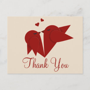 Cartão Postal Obrigado Red Burgundy Lovebird Casamento Rosa