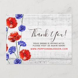 Cartão Postal Obrigado Red Poppy & Cornflower Rusly Wood