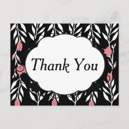 Cartão Postal Obrigado Rosa Floral e Negro
