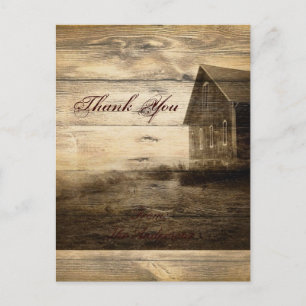 Cartão Postal Obrigado Rustic Country Wood Barn Casamento