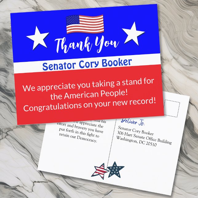 Cartão Postal Obrigado Senador Cory Booker Personalizado (Criador carregado)