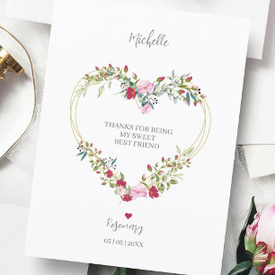 Cartão Postal Obrigado seu melhor amigo Coração Floral em Verm