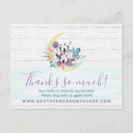 Cartão Postal Obrigado Southern Floral Cotton Moon Rustic Wood