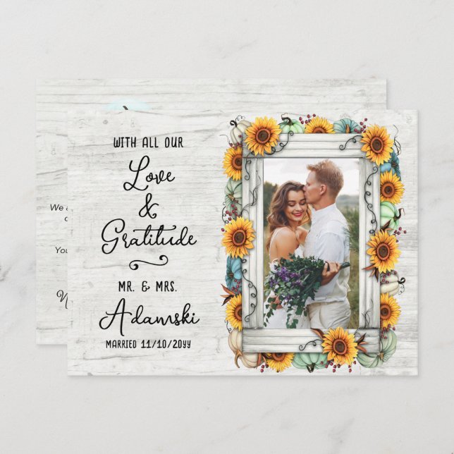 Cartão Postal Obrigado Sunflower Pumpkin Fall Fazenda Foto Perso (Frente/Verso)