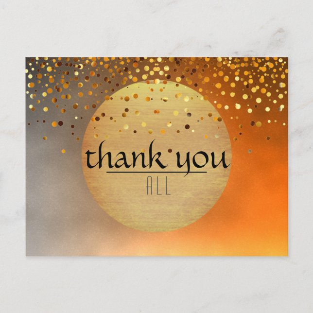 Cartão Postal Obrigado, Sunset Moon Confetti Glitter. (Frente)