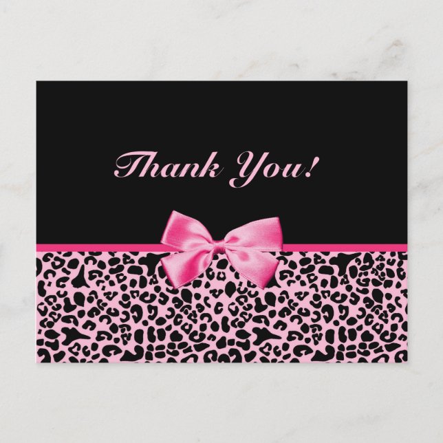 Cartão Postal Obrigado Trendy Pink E Black Leopard Ribbon (Frente)