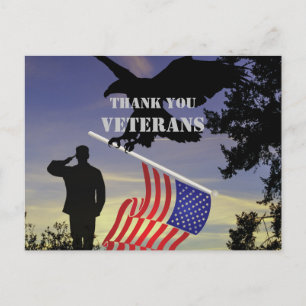 Cartão Postal Obrigado Veteranos Bandeira Americana Águia